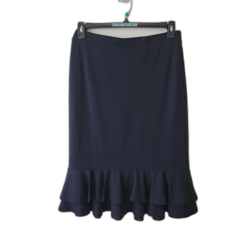 Cato Midi Skirt Navy Black Ruffle Hem Size M